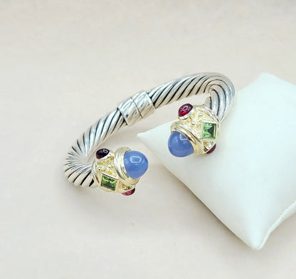 David Yurman 10mm Renaissance Bracelet, Chalcedony, Peridot & Garnet  AYW Luxury #