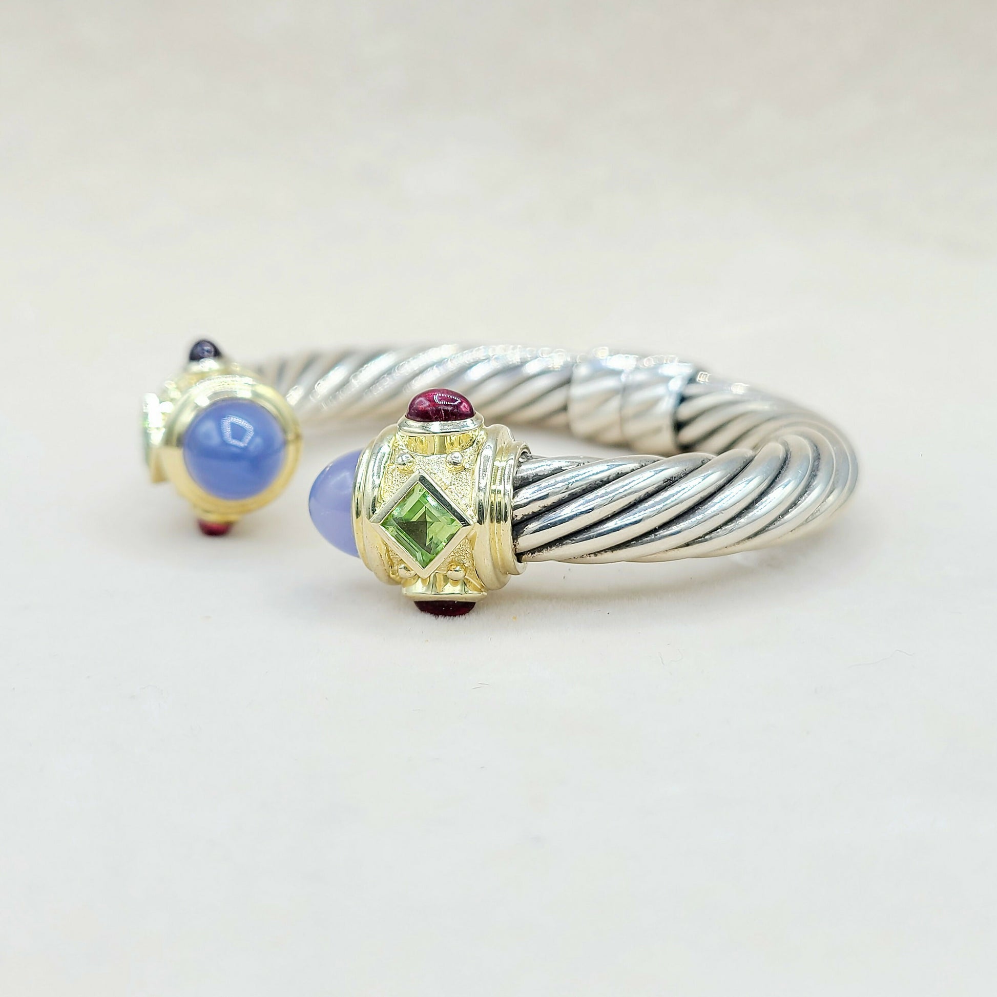 David Yurman 10mm Renaissance Bracelet, Chalcedony, Peridot & Garnet  AYW Luxury #