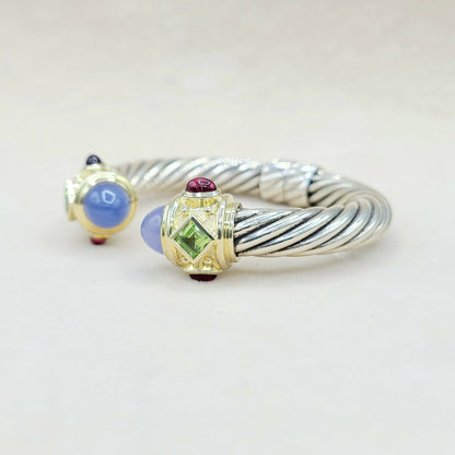 David Yurman 10mm Renaissance Bracelet, Chalcedony, Peridot & Garnet  AYW Luxury #