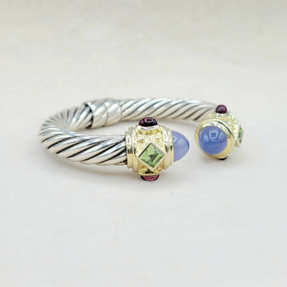 David Yurman 10mm Renaissance Bracelet, Chalcedony, Peridot & Garnet  AYW Luxury #