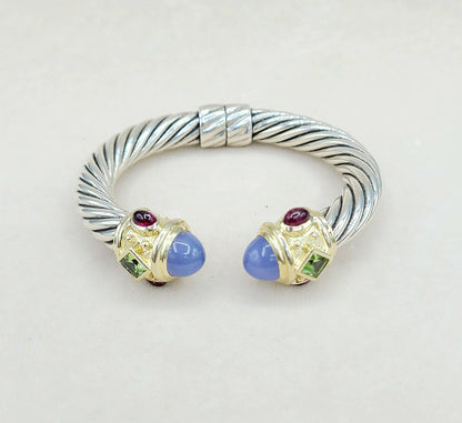 David Yurman 10mm Renaissance Bracelet, Chalcedony, Peridot & Garnet  AYW Luxury #