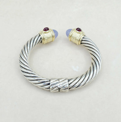 David Yurman 10mm Renaissance Bracelet, Chalcedony, Peridot & Garnet  AYW Luxury #