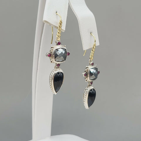  David Yurman Renaissance Drop Earrings Hematite, Onyx & Ruby