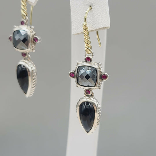  David Yurman Renaissance Drop Earrings Hematite, Onyx & Ruby