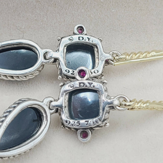  David Yurman Renaissance Drop Earrings Hematite, Onyx & Ruby