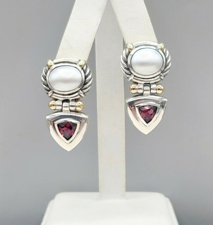 David Yurman Renaissance Drop Earrings Pearl & Garnet  AYW Luxury #