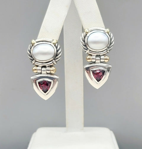  David Yurman Renaissance Drop Earrings Pearl & Garnet
