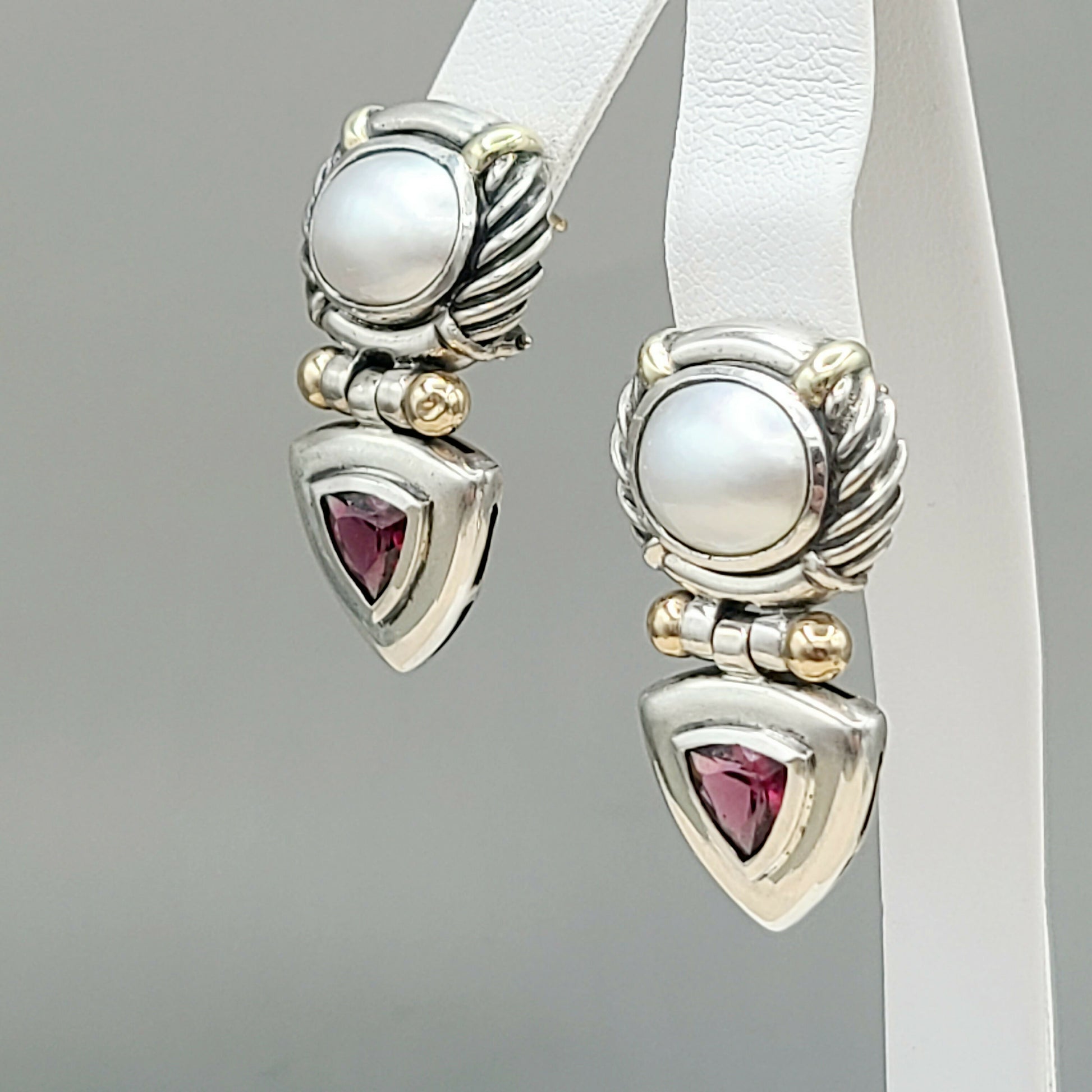 David Yurman Renaissance Drop Earrings Pearl & Garnet  AYW Luxury #
