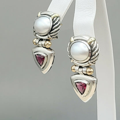 David Yurman Renaissance Drop Earrings Pearl & Garnet  AYW Luxury #
