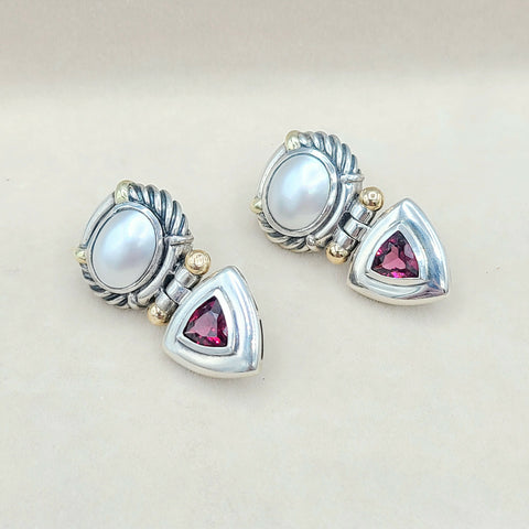  David Yurman Renaissance Drop Earrings Pearl & Garnet