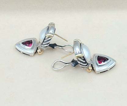 David Yurman Renaissance Drop Earrings Pearl & Garnet  AYW Luxury #
