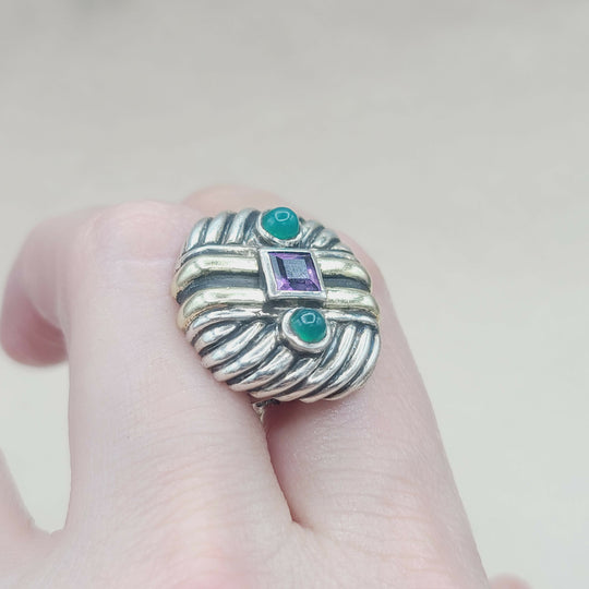  David Yurman Renaissance Earrings – Amethyst & Green Onyx