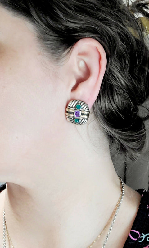  David Yurman Renaissance Earrings – Amethyst & Green Onyx