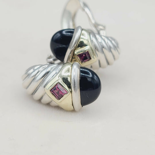  David Yurman Renaissance Earrings Onyx & Pink Tourmaline