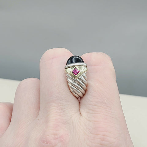  David Yurman Renaissance Earrings Onyx & Pink Tourmaline