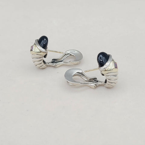  David Yurman Renaissance Earrings Onyx & Pink Tourmaline