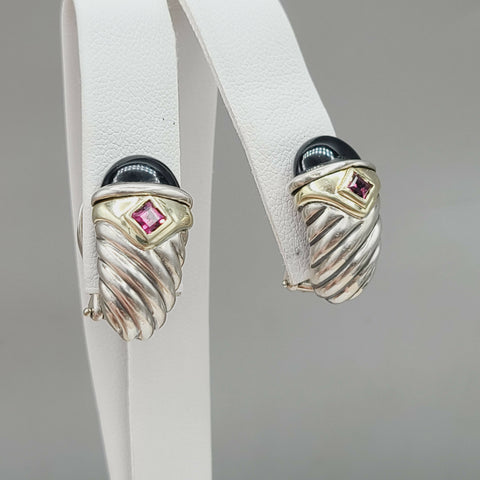  David Yurman Renaissance Earrings Onyx & Pink Tourmaline