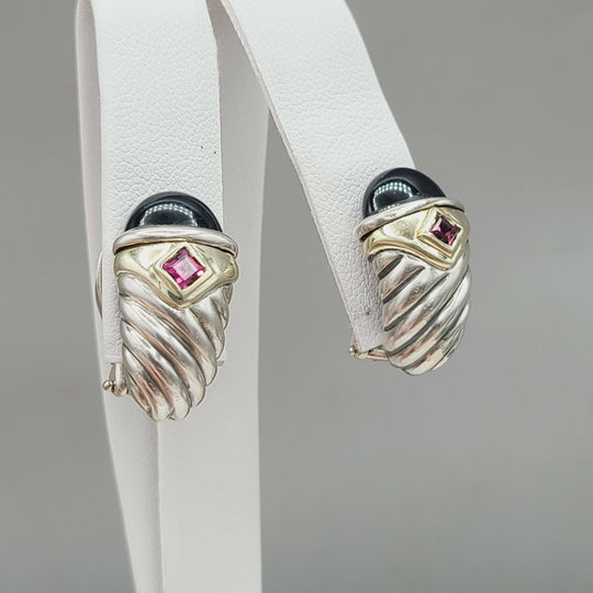  David Yurman Renaissance Earrings Onyx & Pink Tourmaline