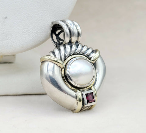  David Yurman Renaissance Pendant Large Pearl & Garnet