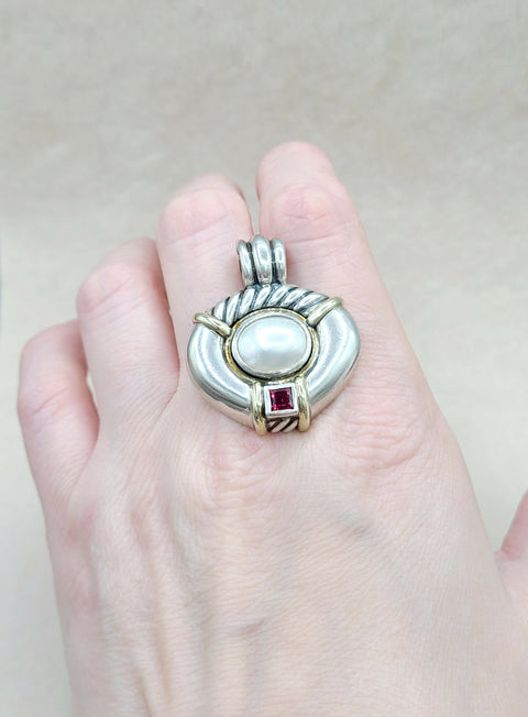 David Yurman Renaissance Pendant Large Pearl & Garnet