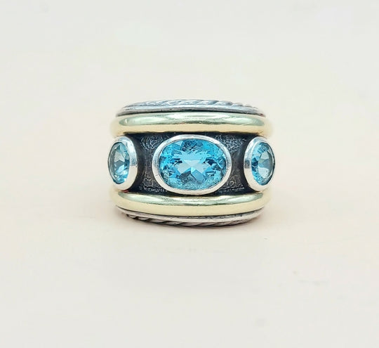  David Yurman Renaissance Ring Blue Topaz & Gold
