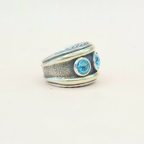  David Yurman Renaissance Ring Blue Topaz & Gold