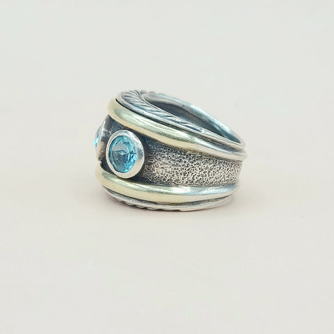  David Yurman Renaissance Ring Blue Topaz & Gold