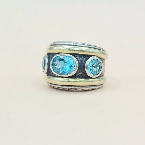  David Yurman Renaissance Ring Blue Topaz & Gold