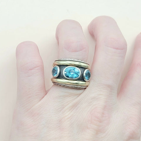  David Yurman Renaissance Ring Blue Topaz & Gold