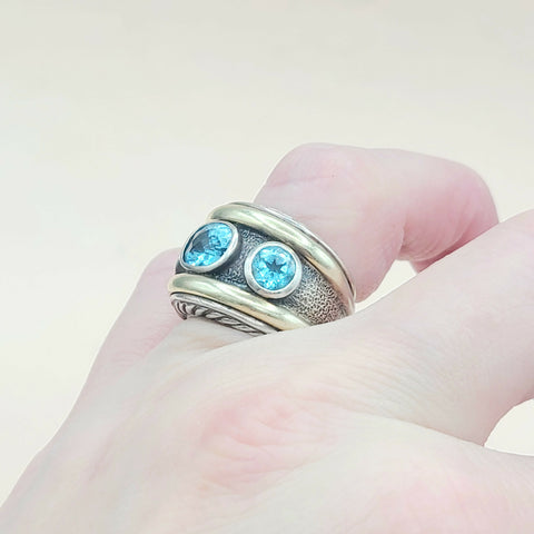  David Yurman Renaissance Ring Blue Topaz & Gold