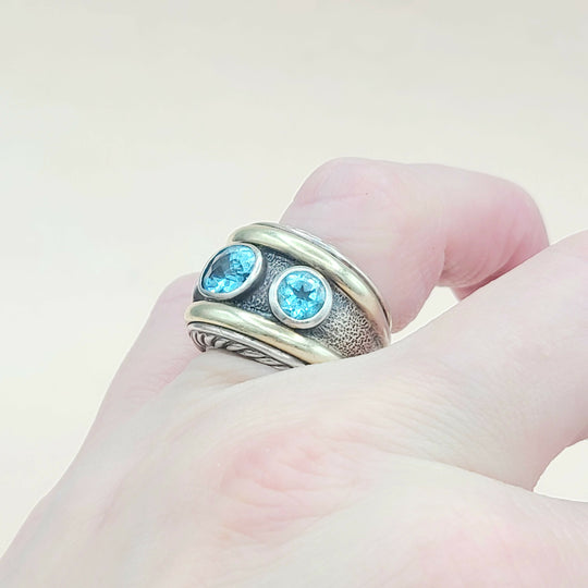  David Yurman Renaissance Ring Blue Topaz & Gold