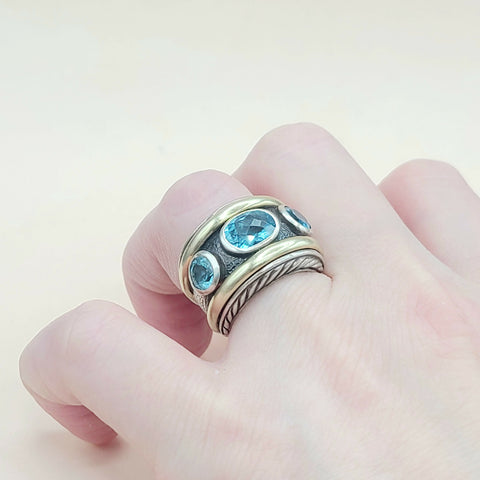  David Yurman Renaissance Ring Blue Topaz & Gold