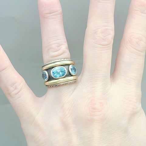  David Yurman Renaissance Ring Blue Topaz & Gold
