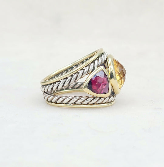  David Yurman Renaissance Ring – Citrine, Garnet & Gold