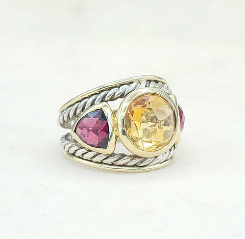  David Yurman Renaissance Ring – Citrine, Garnet & Gold