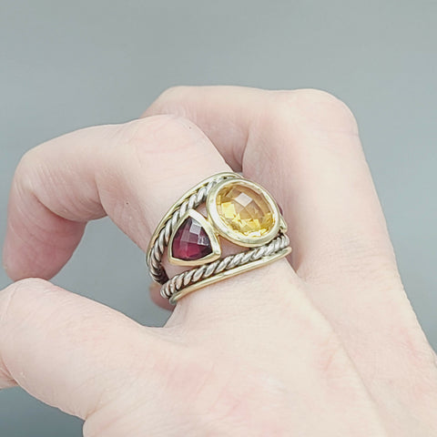  David Yurman Renaissance Ring – Citrine, Garnet & Gold