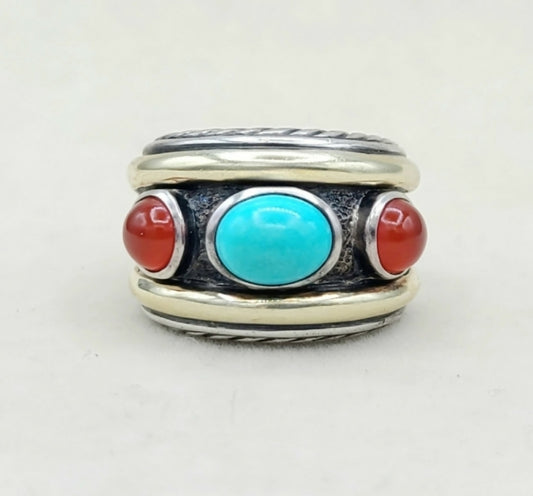 David Yurman Renaissance Ring Turquoise & Carnelian  AYW Luxury