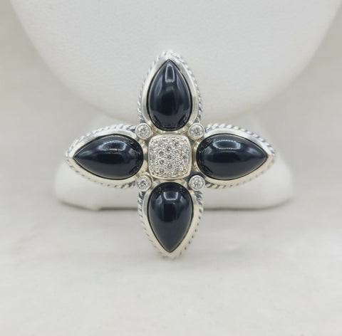  David Yurman Renaissance Teardrop Pendant – Onyx & Diamonds