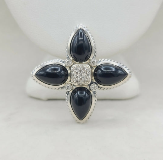  David Yurman Renaissance Teardrop Pendant – Onyx & Diamonds