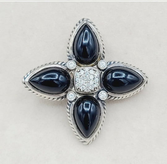  David Yurman Renaissance Teardrop Pendant – Onyx & Diamonds