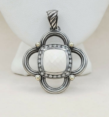  David Yurman Renaissance White Agate Diamond & Gold Pendant