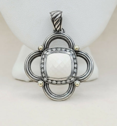  David Yurman Renaissance White Agate Diamond & Gold Pendant