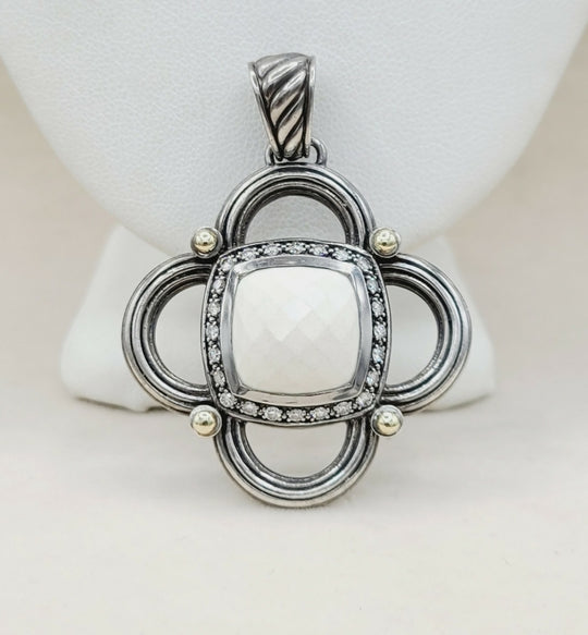  David Yurman Renaissance White Agate Diamond & Gold Pendant