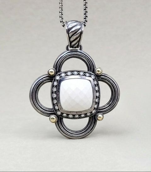  David Yurman Renaissance White Agate Diamond & Gold Pendant
