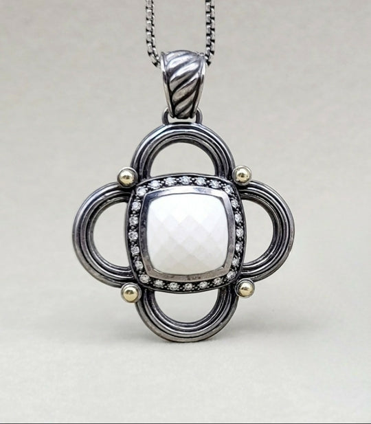  David Yurman Renaissance White Agate Diamond & Gold Pendant
