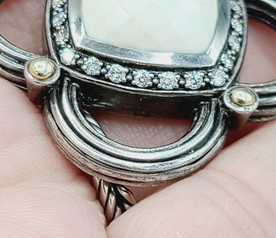  David Yurman Renaissance White Agate Diamond & Gold Pendant