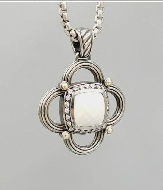  David Yurman Renaissance White Agate Diamond & Gold Pendant