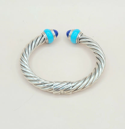 David Yurman Rondelle Cable Bracelet Lapis & Turquoise  AYW Luxury #