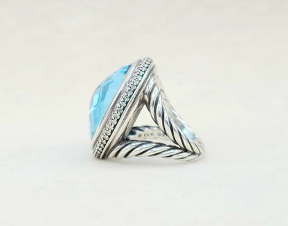David Yurman Signature Oval Blue Topaz Ring With Diamonds