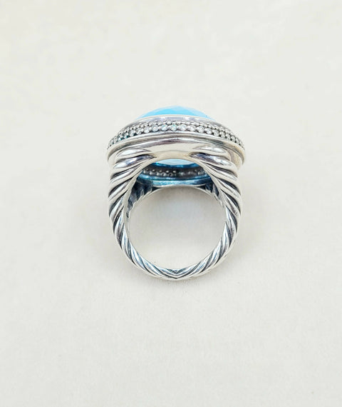 David Yurman Signature Oval Ring Blue Topaz & Diamonds